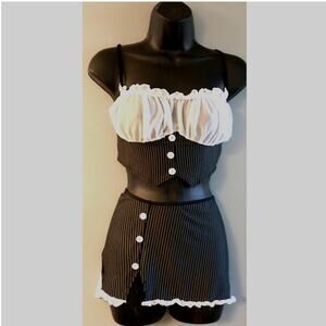 Pinstripe Skirt & Top Sexy Play Secretary Waitress, Lingerie Valentine's Day